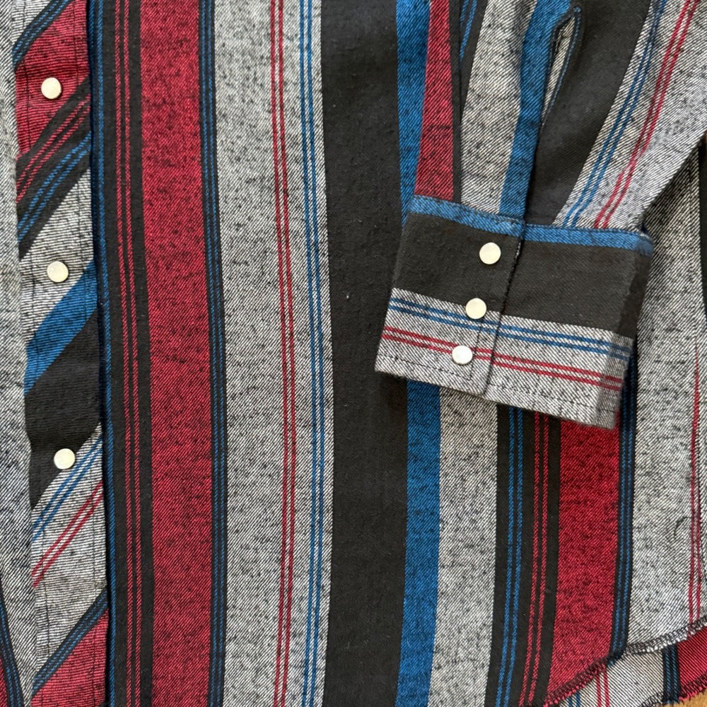 Wrangler Western‎ Shirt Mens XL Multicolor Striped Pearl Snap Cotton Vintage - Picture 4 of 10